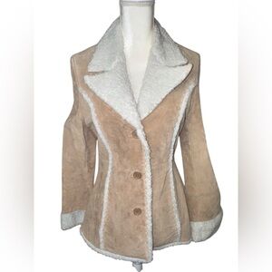 Charlies Cream and White Suede Leather Coat #240